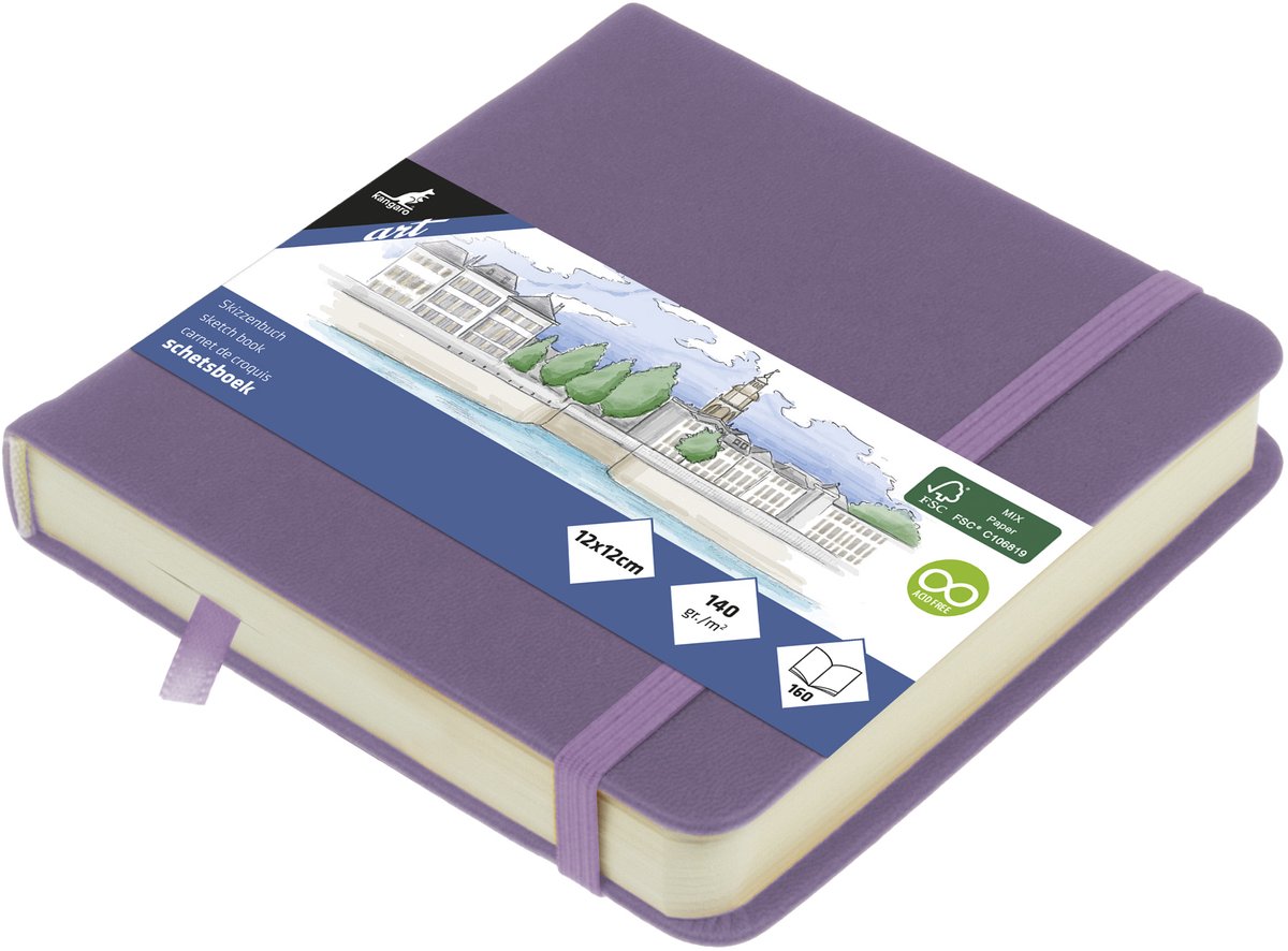 Kangaro schetsboek - 12 x 12cm - heather purple - met elastiek en lint - k-861253
