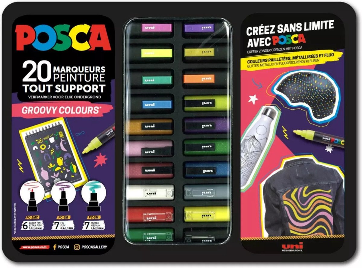 Posca uni marqueur de peinture valise couleurs groovy 20 pièces