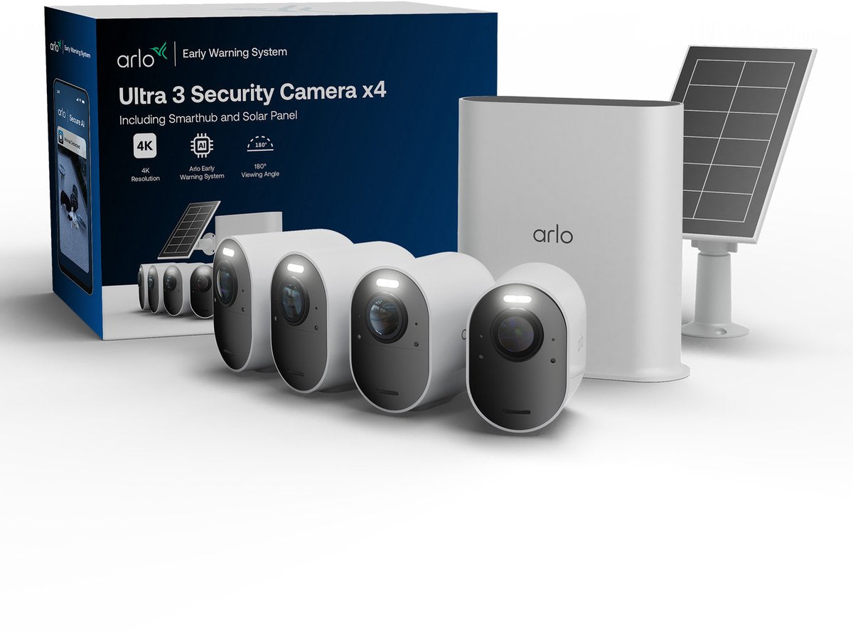 Caméra de sécurité Arlo ultra3 4k + panneau solaire - kit 4 caméras (y compris hub intelligent)