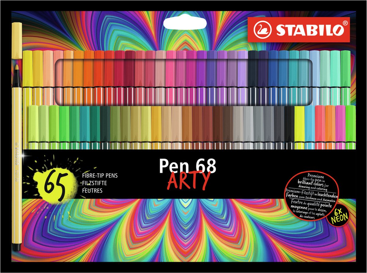 Stabilo Pen 68 - Felt -Tip Pen - Arty - Ensemble avec 65 pièces