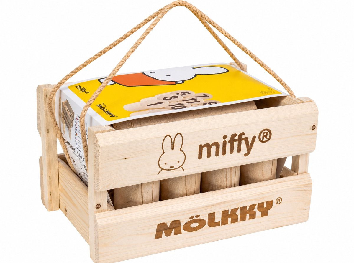 Tactic mölkky Miffy - jeu d'attraper et de lancer - jeu de lancer en bois finlandais original dans un luxueux étui de transport en bois - bois de bouleau durable - avec application de notation gratuite