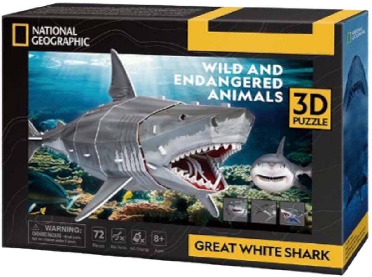 Puzzle 3D amusant et cubique, requin blanc national Geographic