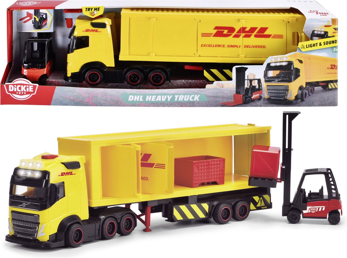 Dickie Toys Truck DHL avec chariot élévateur avec lumière et son | 2 pièces