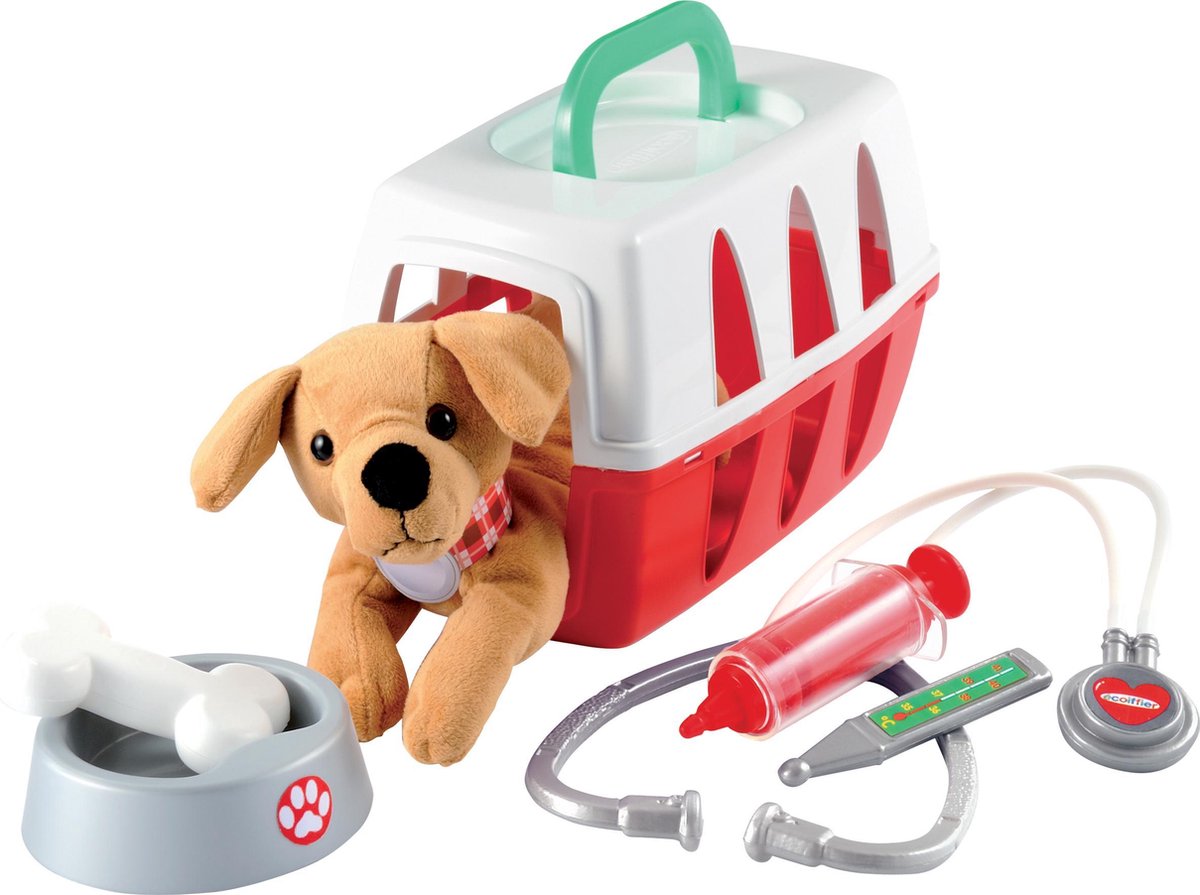 Ecoffier ecoiffier chien avec coffret de soins - jouet avec panier de voyage - 1,5+ ans