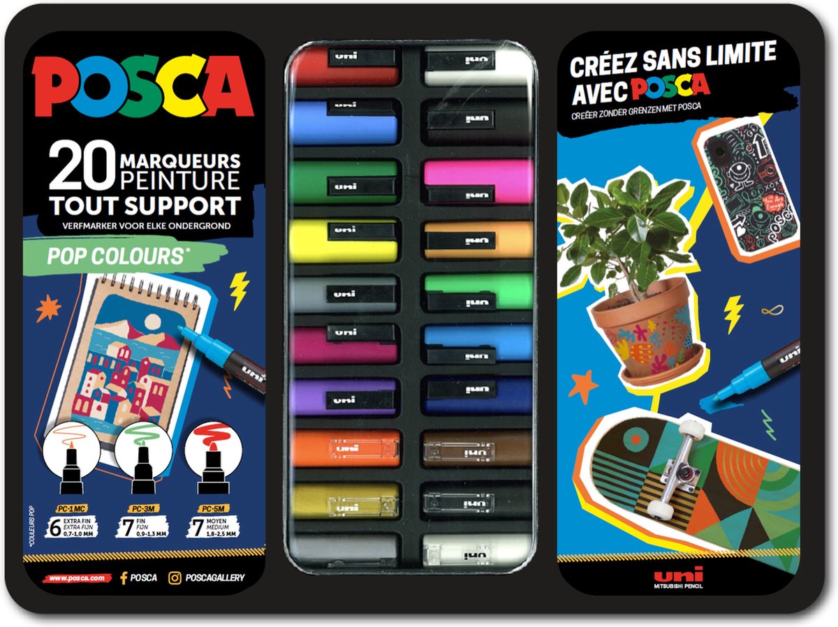 Posca uni marqueur de peinture valise couleurs pop 20 pièces