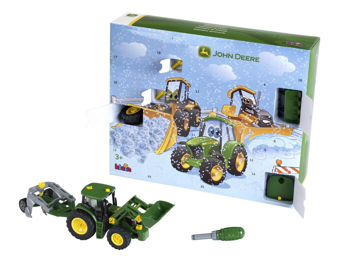 Calendrier de l'Avent Klein Toys John Deere - 24 portes - Jeu de construction Tracteur 6215 R - Vert Jaune