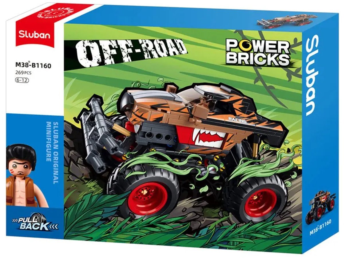 Sluban Powerbricks Monster Truck Orange Racing Off Road Jouets de construction – Modèle de véhicule de construction – Boîte de construction avec 269 blocs de construction – M38-b1160 – à partir de 6 ans
