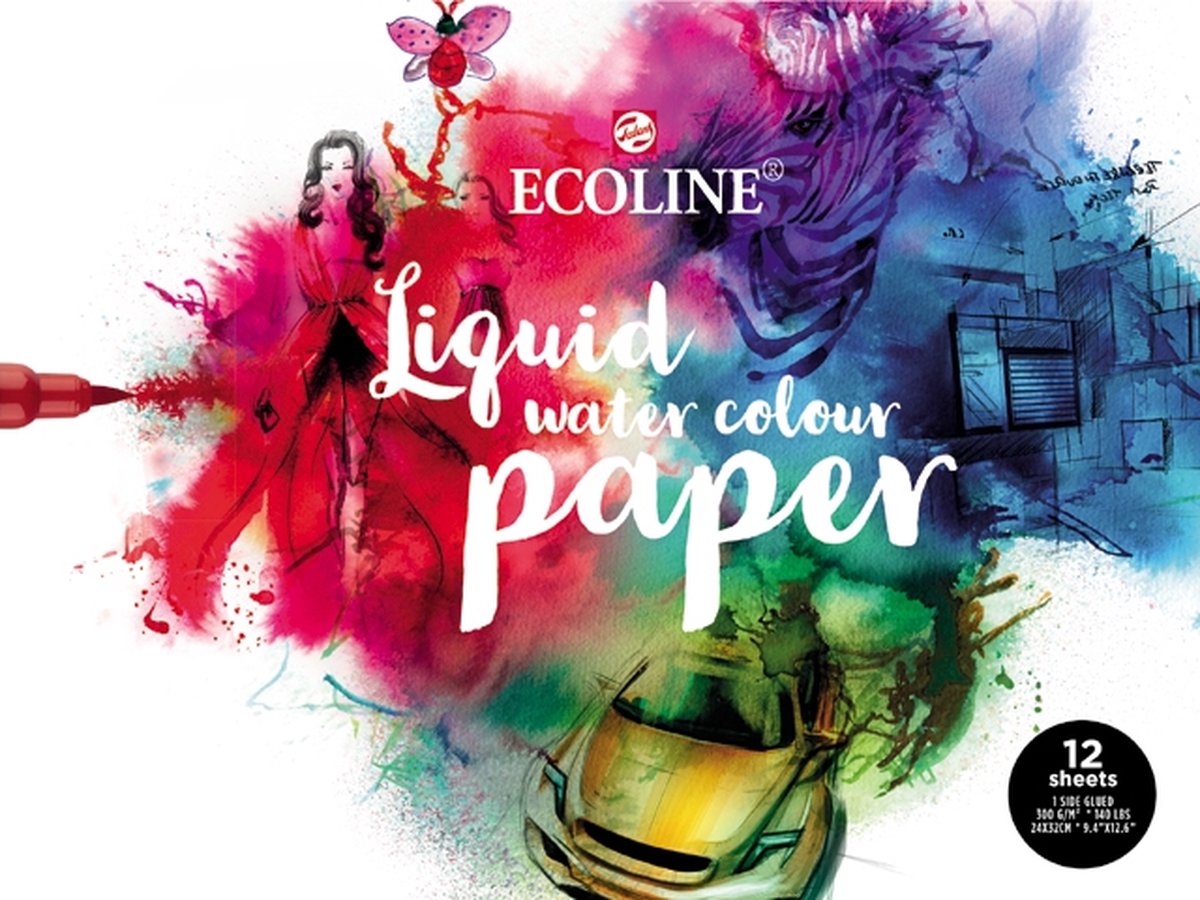 Bloc de papier aquarelle Bruynzeel ecoline, 24x32cm, 290 g m, 12 feuilles