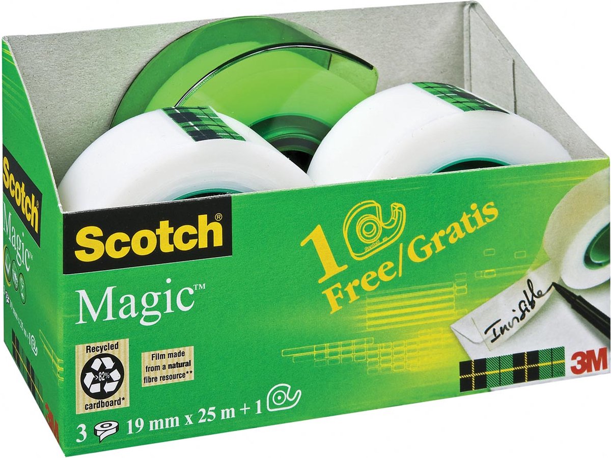 Pack économique Scotch : 3 x ruban ® magic™, 19 mm x 25 m + distributeur manuel rechargeable gratuit