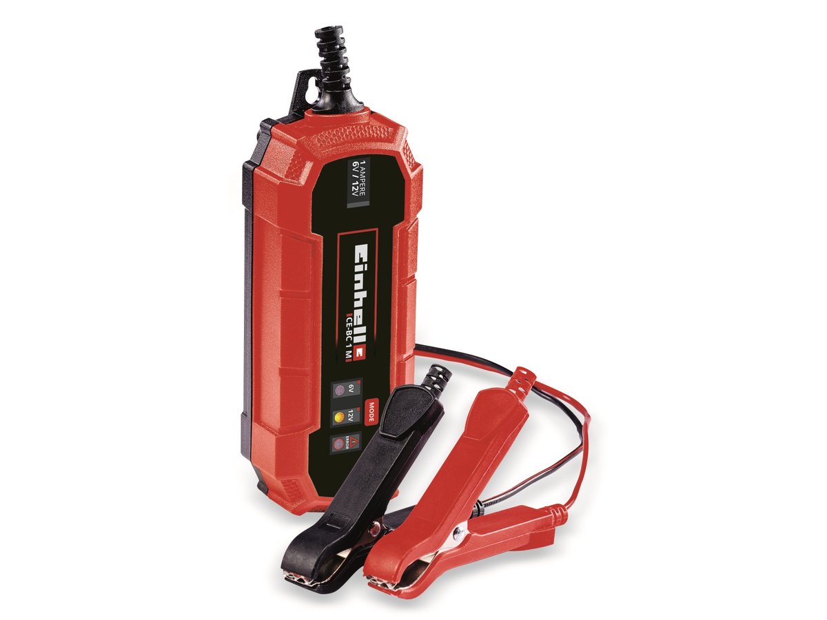 Chargeur de batterie Einhell CE-BC 1 m - tension de charge : 6 12 V - max. courant de charge : 1 A - batteries de min. 3 à max. 32 Ah - fonction de charge d'entretien - convient aux batteries gel, AGM et au plomb sans entretien