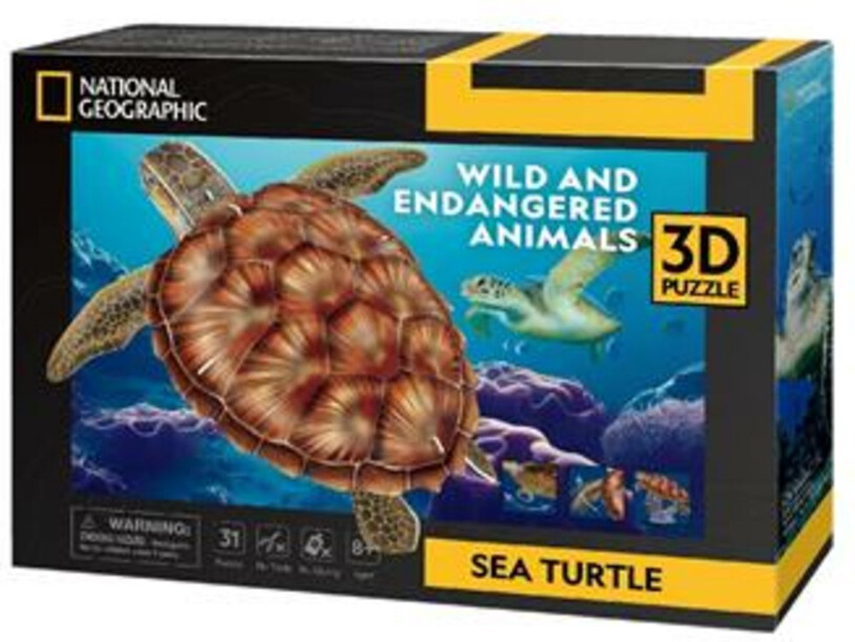 Puzzle 3D amusant et cubique, tortue de mer géographique nationale