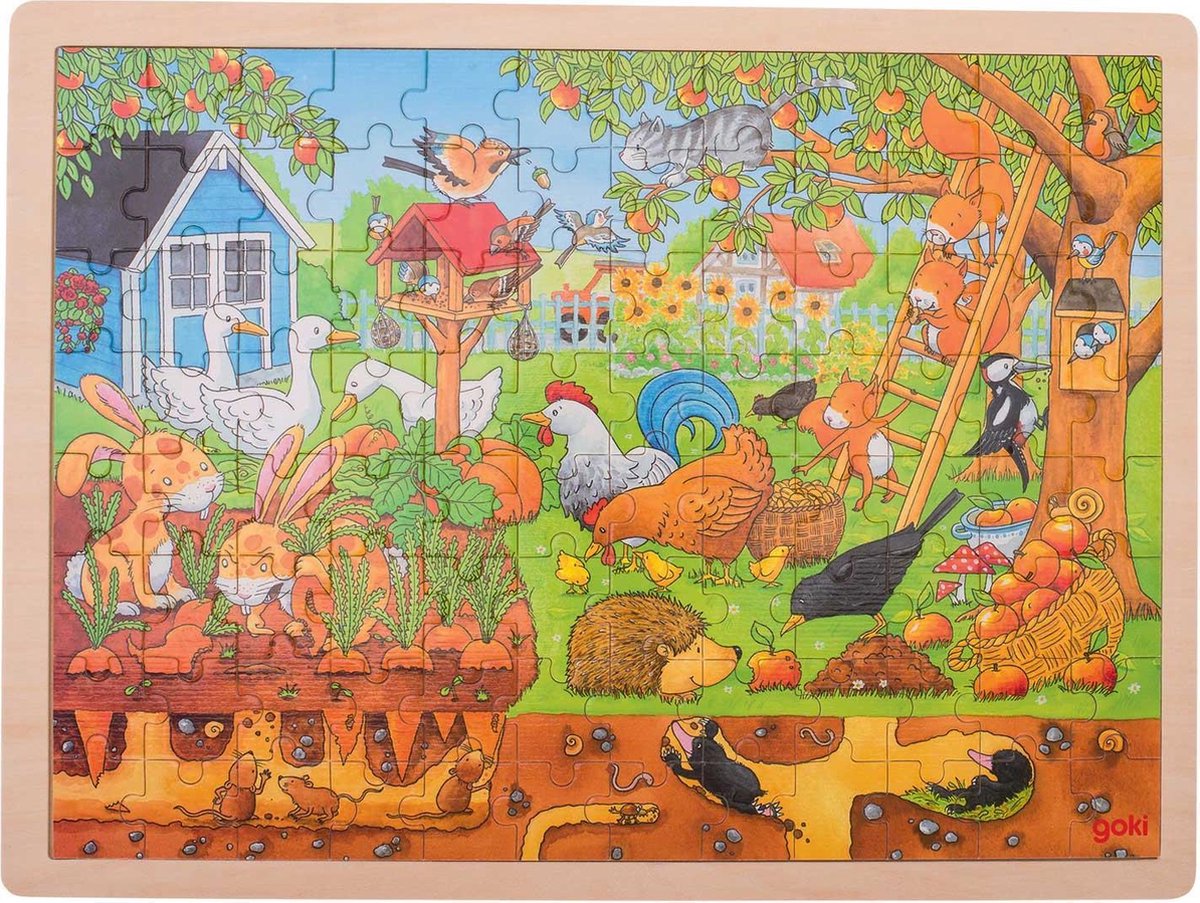 Puzzle en bois Goki - la vie dans le jardin 96 pcs.