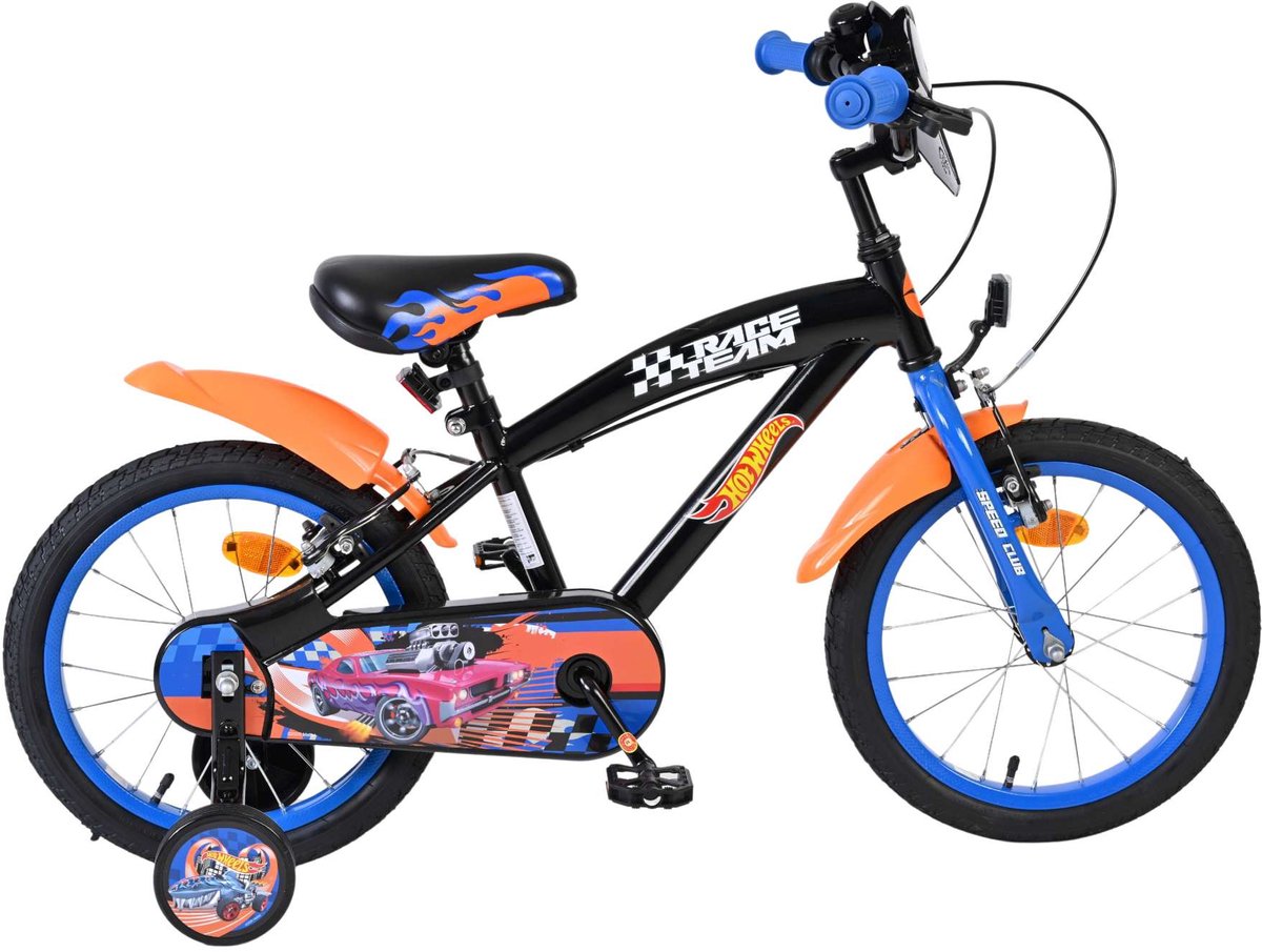 Vélo pour enfants Volare Hot Wheels - garçons - 16 pouces - noir orange bleu - deux freins à main