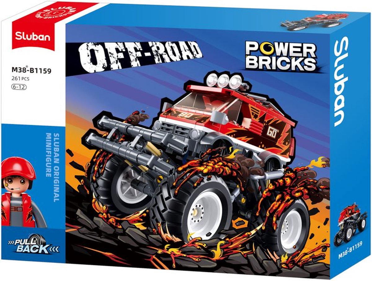 Sluban Powerbricks Bigfoot Pullback Drive Off-Road Go Jouets de Construction – Jouets de Construction Modèle de Véhicule – Kit de Construction avec 261 Blocs de Construction – M38-B1159 – À partir de 6 Ans