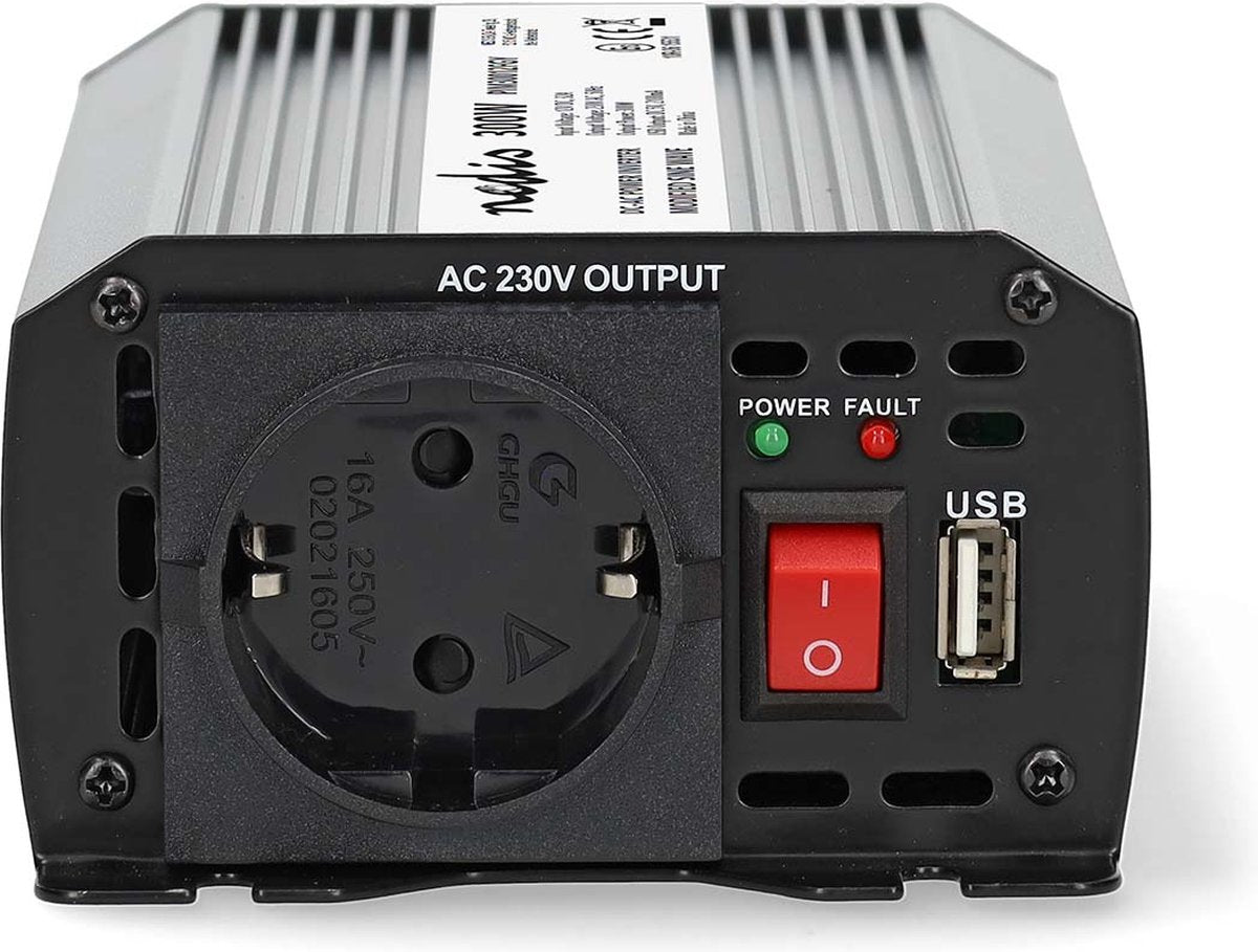 Onduleur de voiture Nedis 300w - 12v 230v - prise port de charge USB - onde sinusoïdale modifiée - bornes de batterie allume-cigare - convertisseur de tension