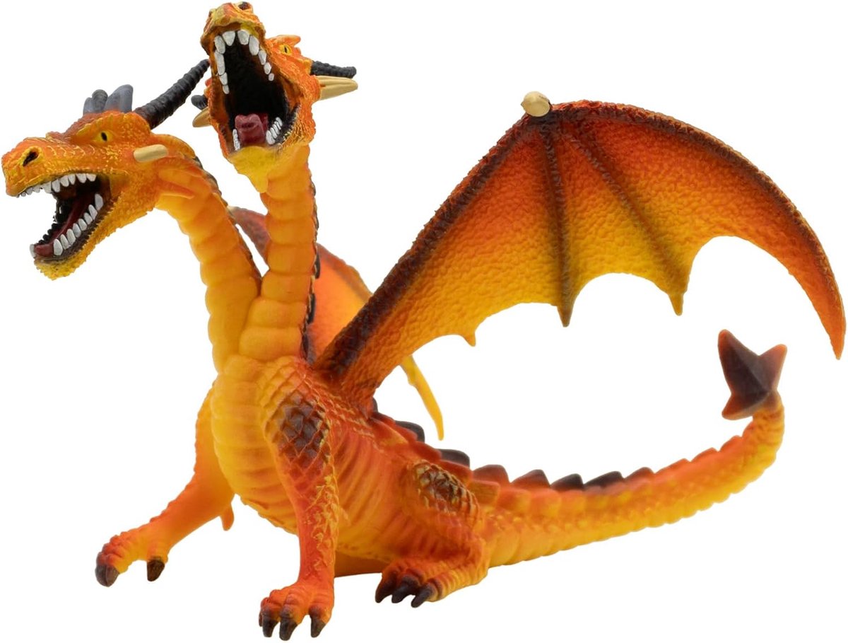 Bullyland 75598 – figurine de jeu dragon orange à deux têtes – design réaliste et détaillé – idéale comme figurine de gâteau, objet de collection ou petit cadeau pour les enfants à partir de 3 ans