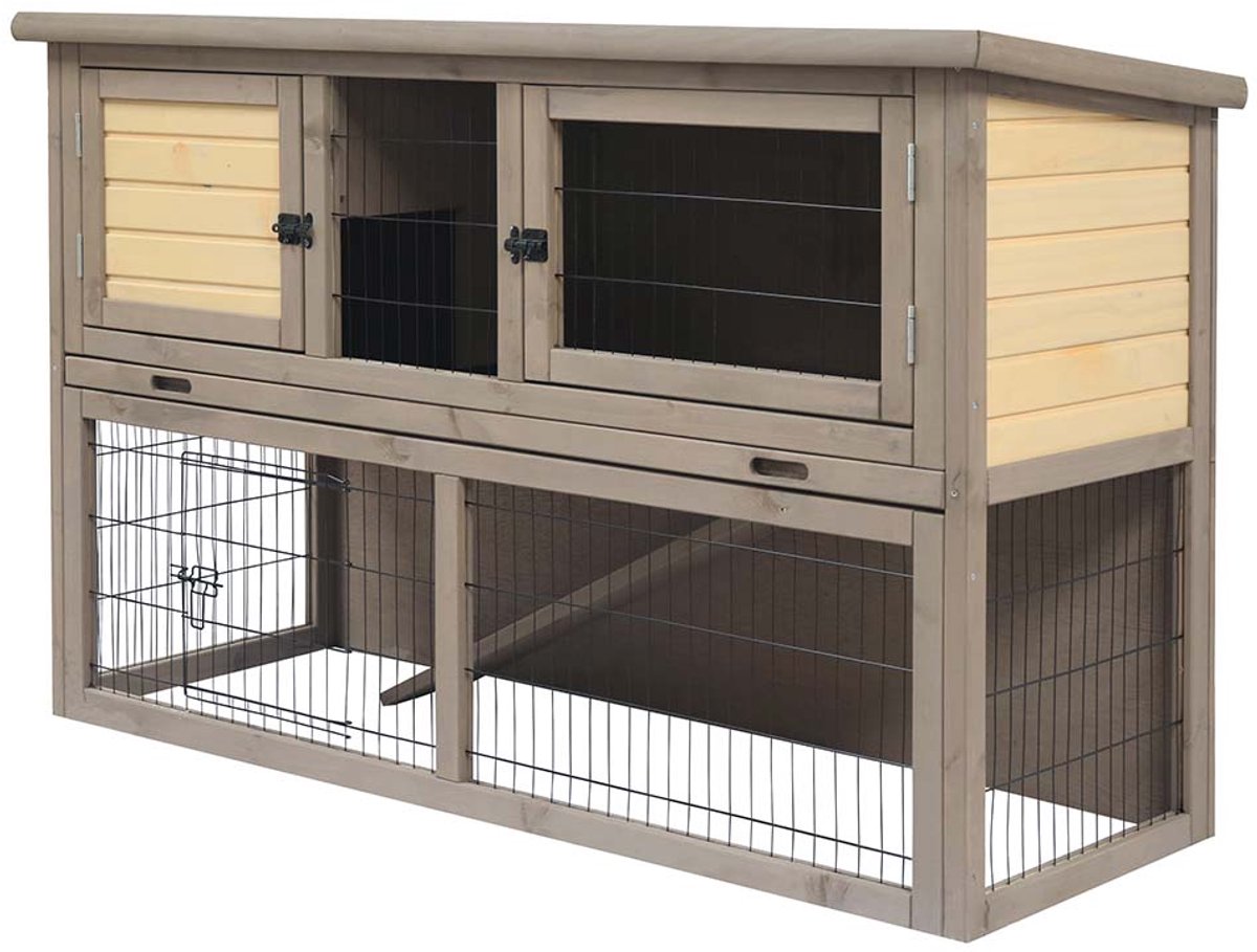 Duvo plus clapier à lapins des bois bel-étage country fsc 136,5x50x85cm gris beige