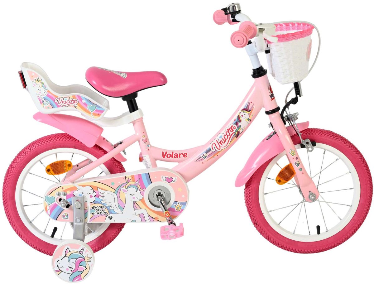 Vélo enfant licorne Volare - filles - 14 pouces - rose