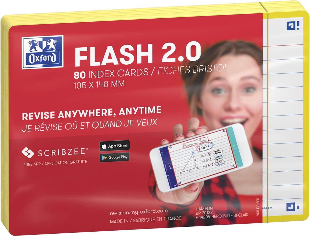 Oxford flash 2.0 - flashcards - gelijnd - a6 - gele rand - 80 stuks