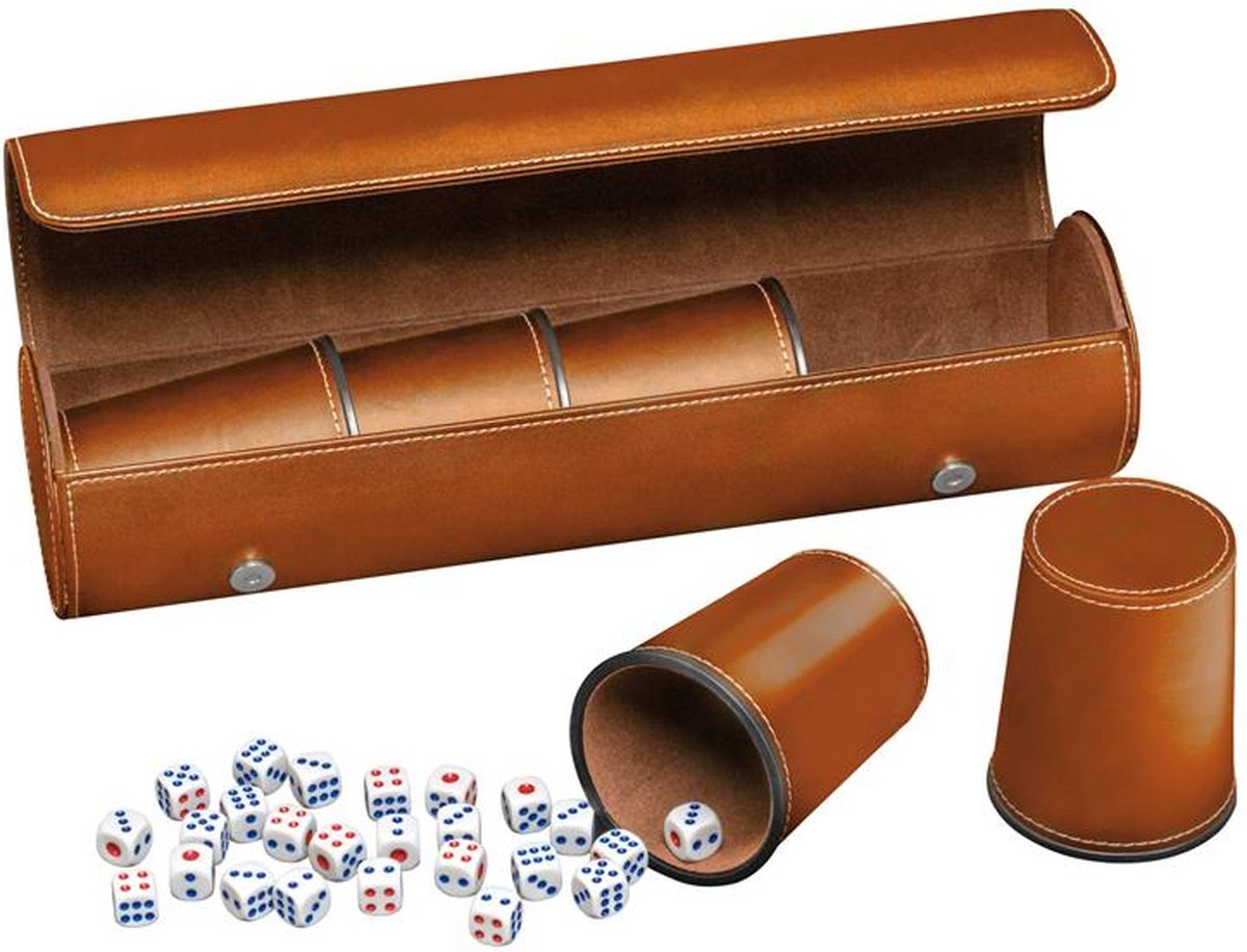 Philos gobelet à dés en cuir artificiel marron (set 5 pièces)