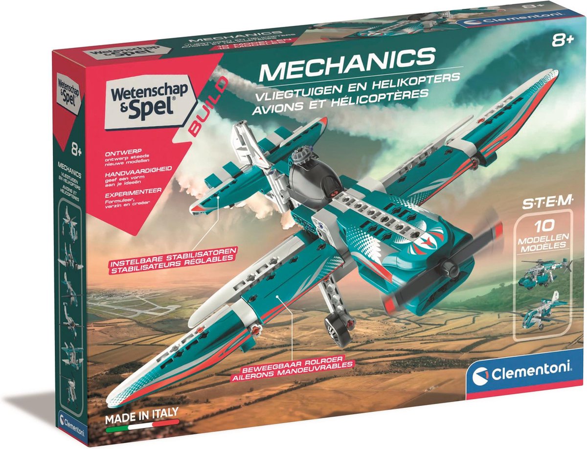 Clementoni jeu scientifique mécanique - avions et hélicoptères - jouets de construction - à partir de 8 ans