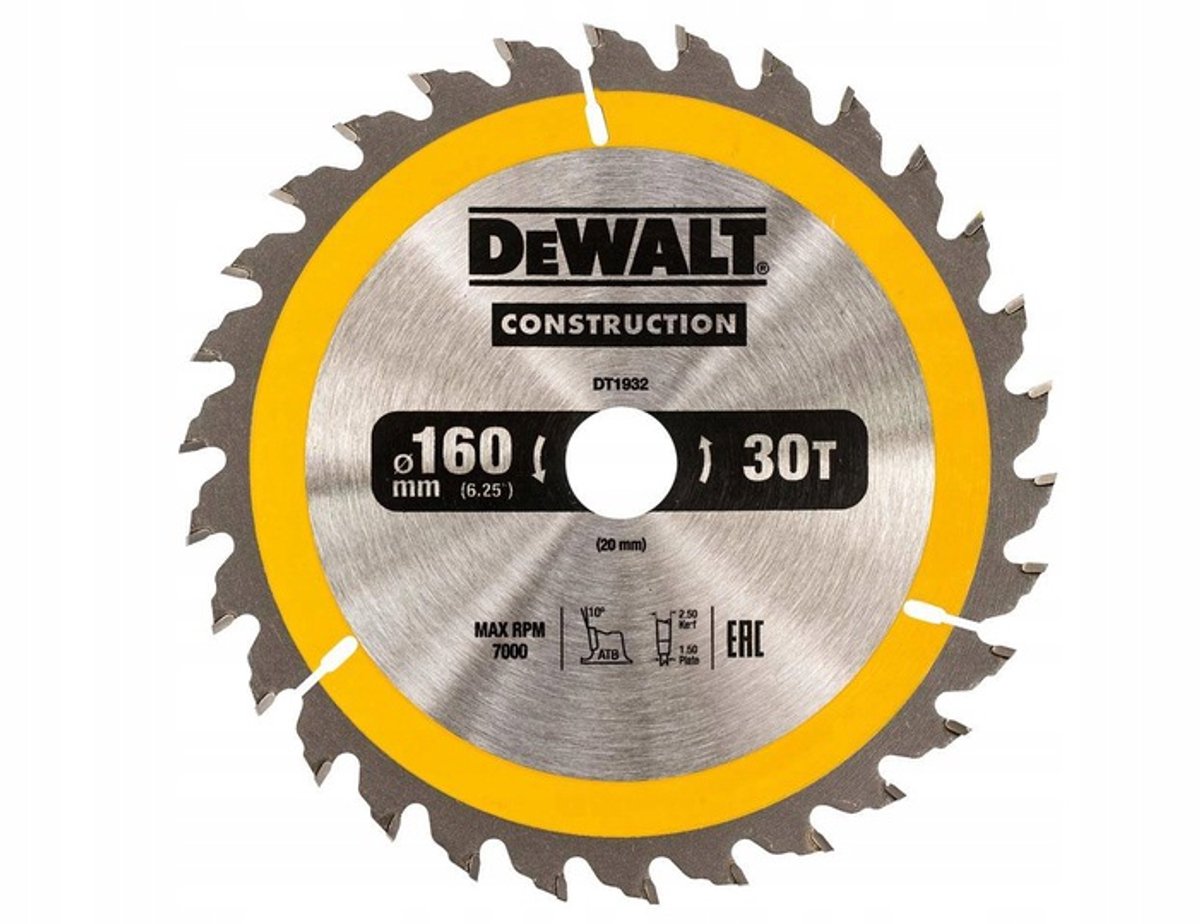 Dewalt construction - lame de scie circulaire - 165mm - 18t - pour bois et composites