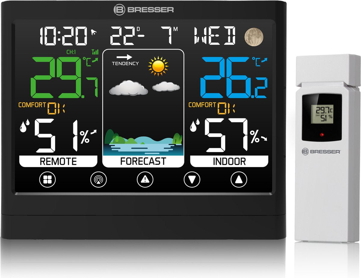 Station météo Bresser - meteotemp bf - écran tactile - noir - thermo hygromètre - intérieur et extérieur