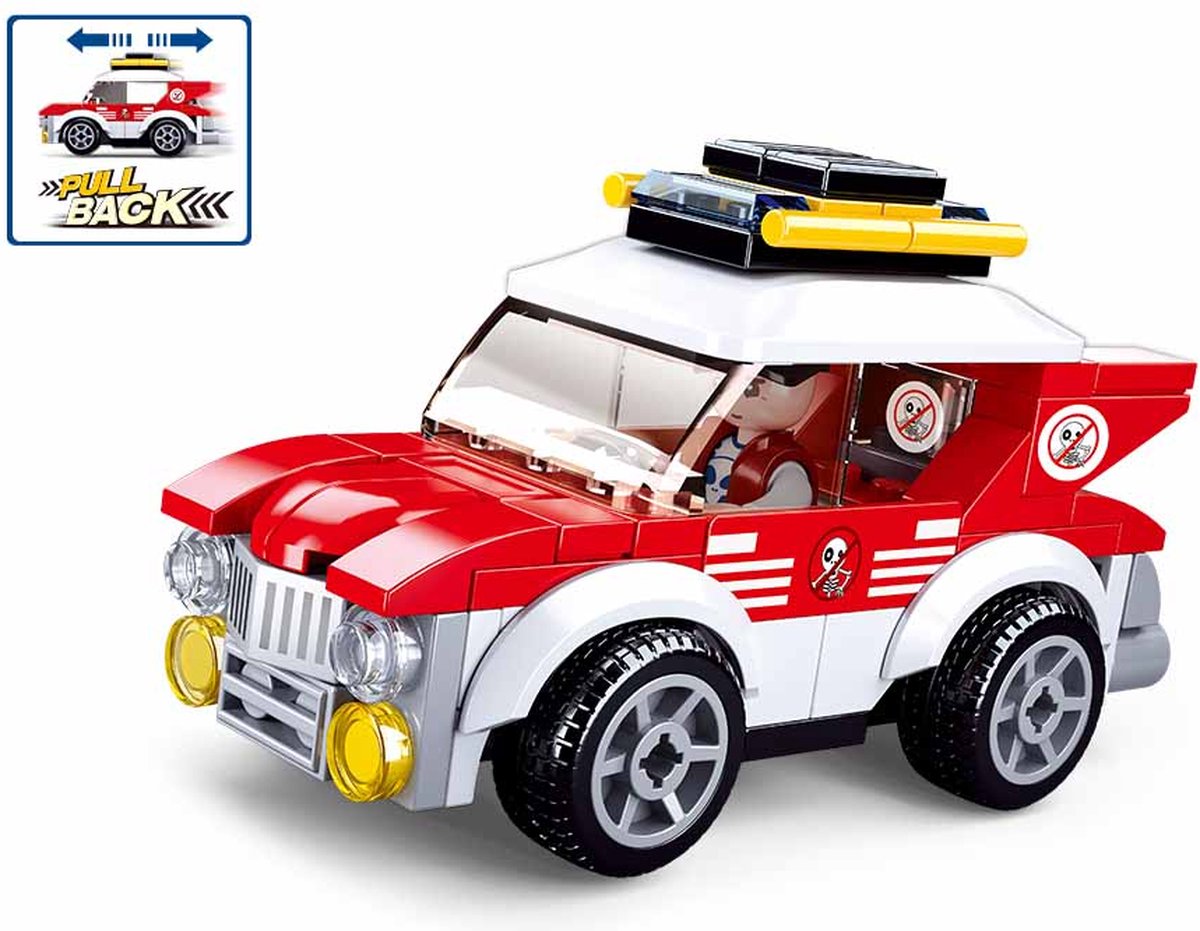 Jouets de construction de voitures à retrait de rallye de Sluban Town pour les enfants à partir de 6 ans - construction de modèles de jouets de construction - boîte de construction avec 88 blocs de construction - m38-b1083