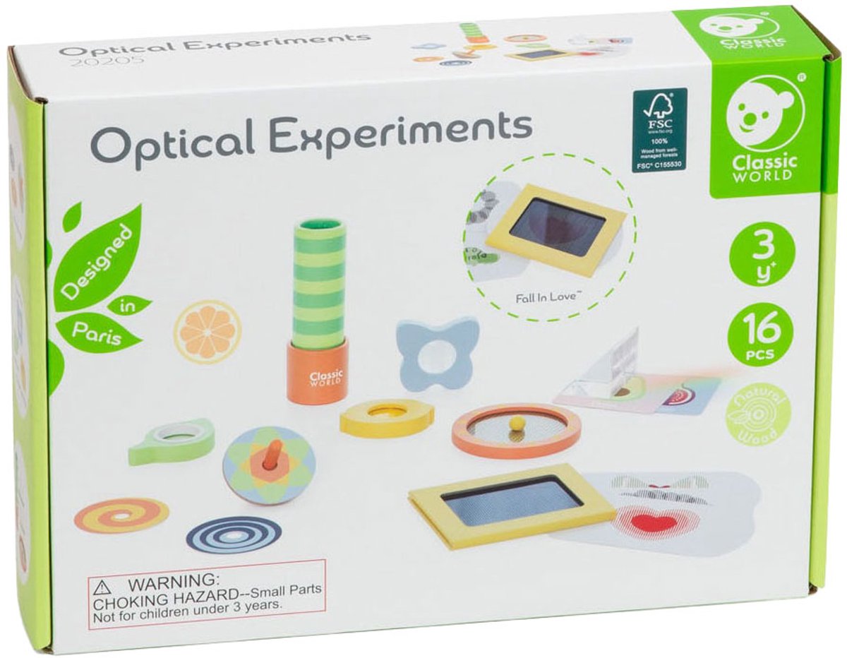 Ensemble de jeu en bois d'expériences optiques du monde classique, 16 pièces.