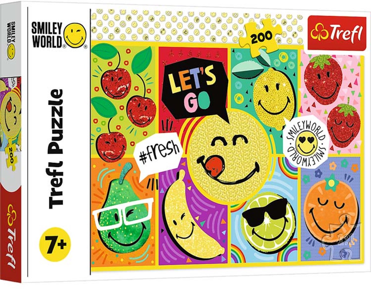 Puzzle Trefl 200 pièces - jouet en carton coloré smiley heureux.