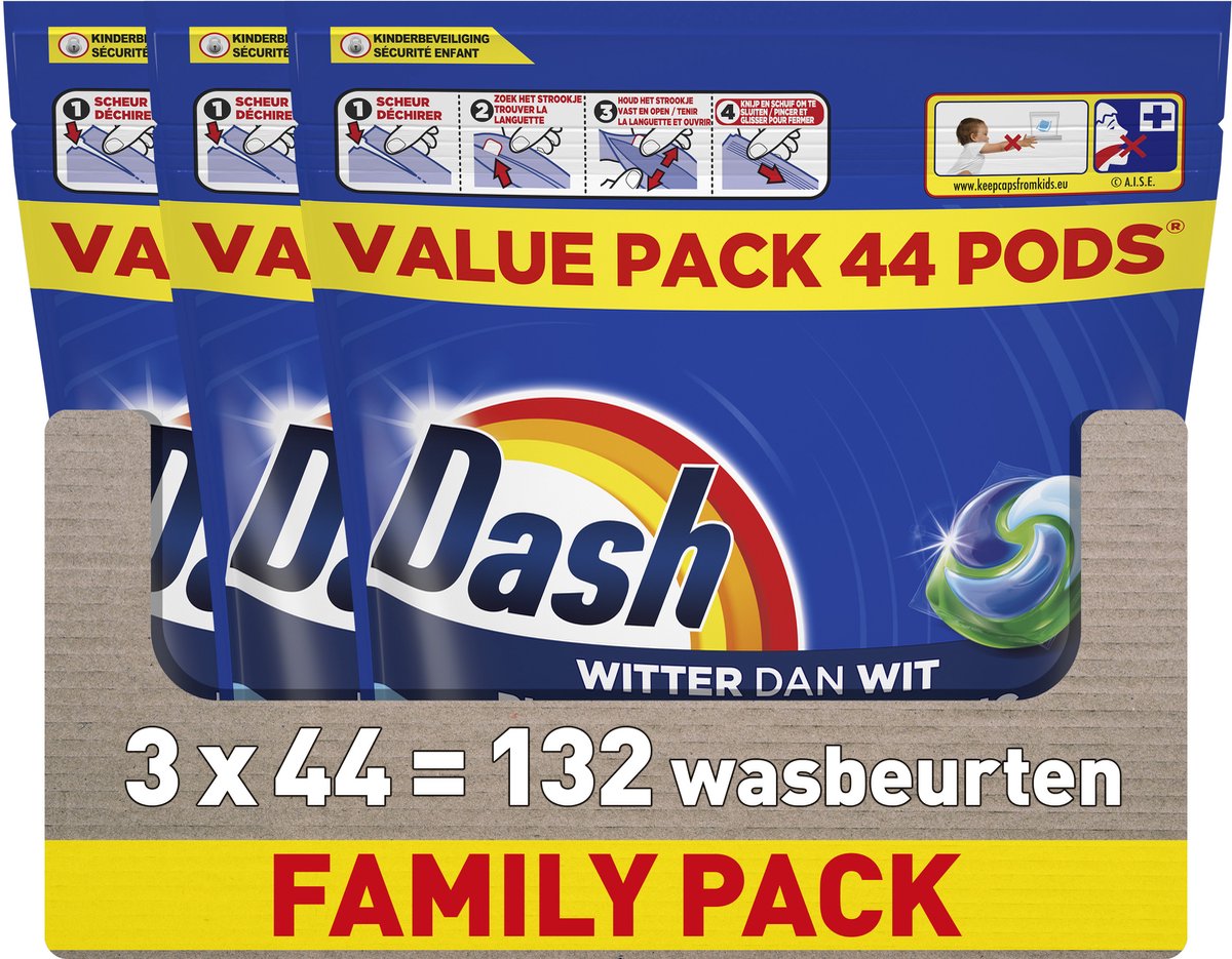 Dosettes de lessive Dash® - plus blanches que blanches - 3 x 44 lavages