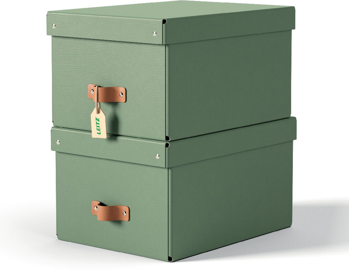 Boîte de rangement Leitz puro de taille moyenne avec couvercle - lot de 2 - 17 l - carton 100 % recyclé - vert