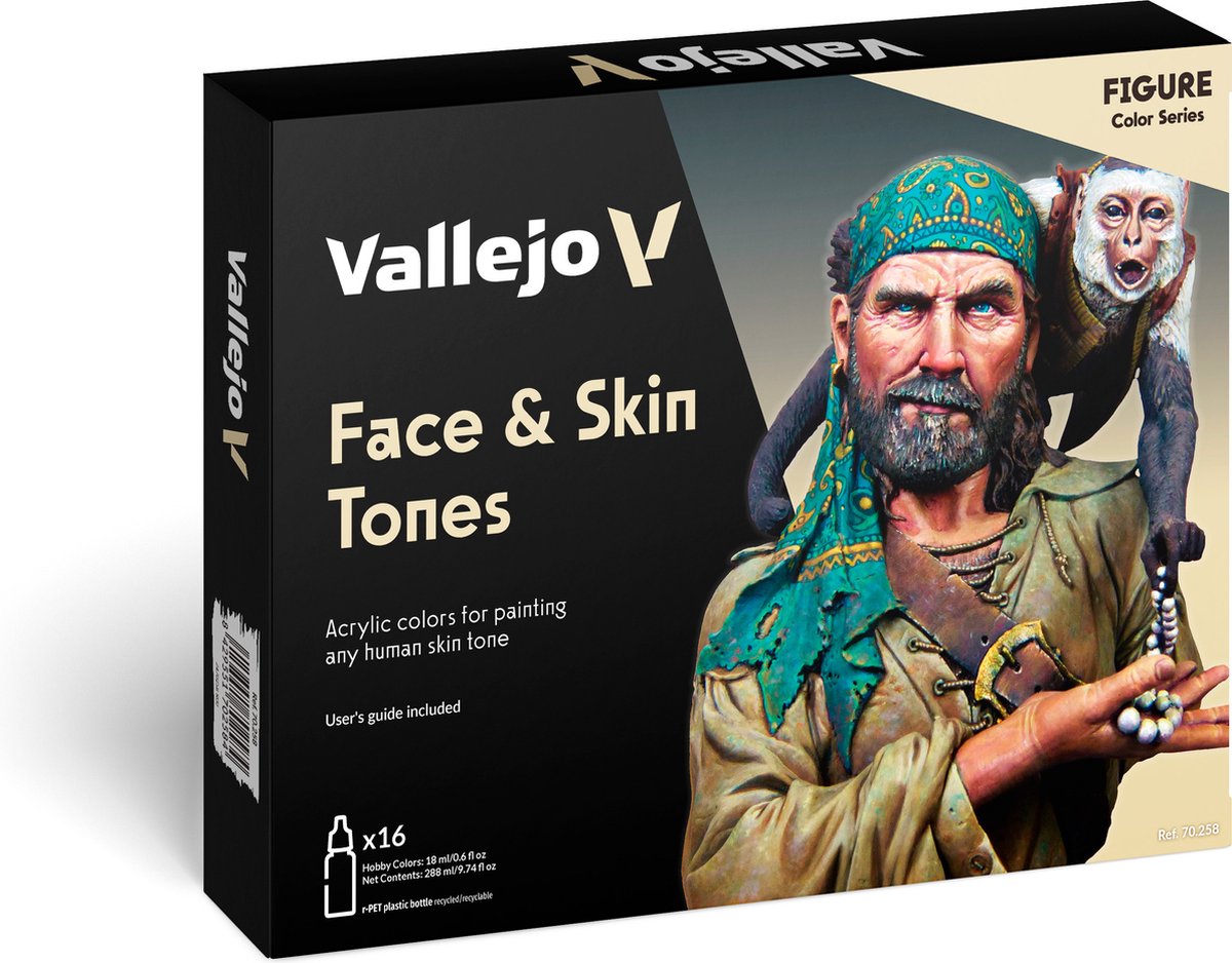 Vallejo hobby paint peinture acrylique-70258 couleur du modèle-couleurs du visage et des tons de peau-ensemble acrylique 16x18ml ensemble de peinture
