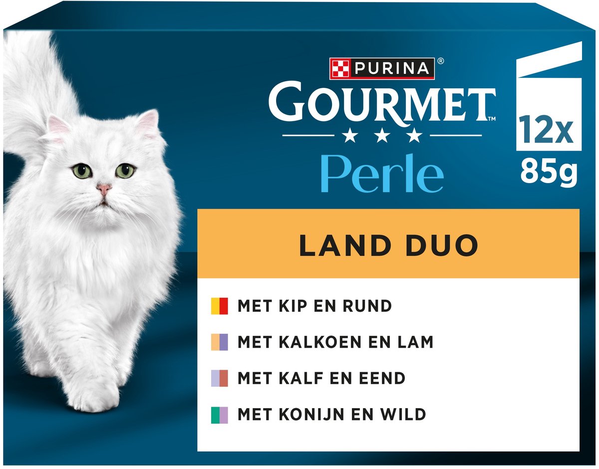 Gourmet perle duo – nourriture humide pour chat – poulet bœuf dinde agneau veau canard lapin gibier – 48 x 85 g