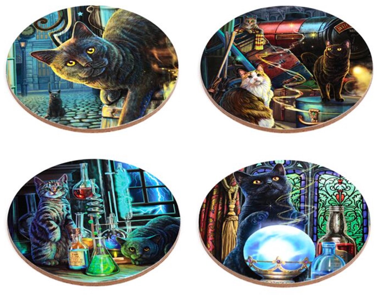 Lisa Parker chats magiques ensemble de 4 sous-verres (nouveau 2025)