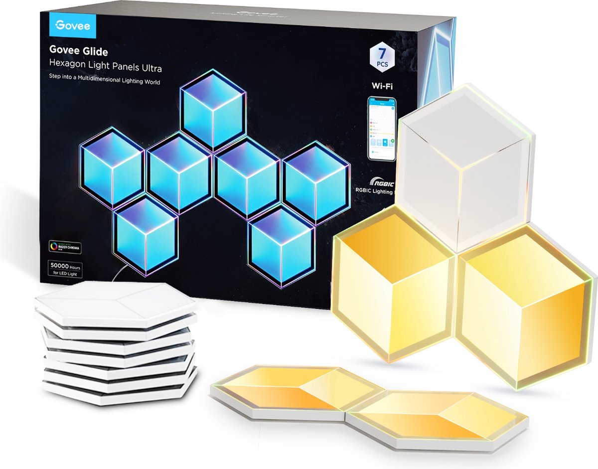 Panneaux lumineux intelligents hexagonaux Govee ultra rgbic - 7 panneaux muraux