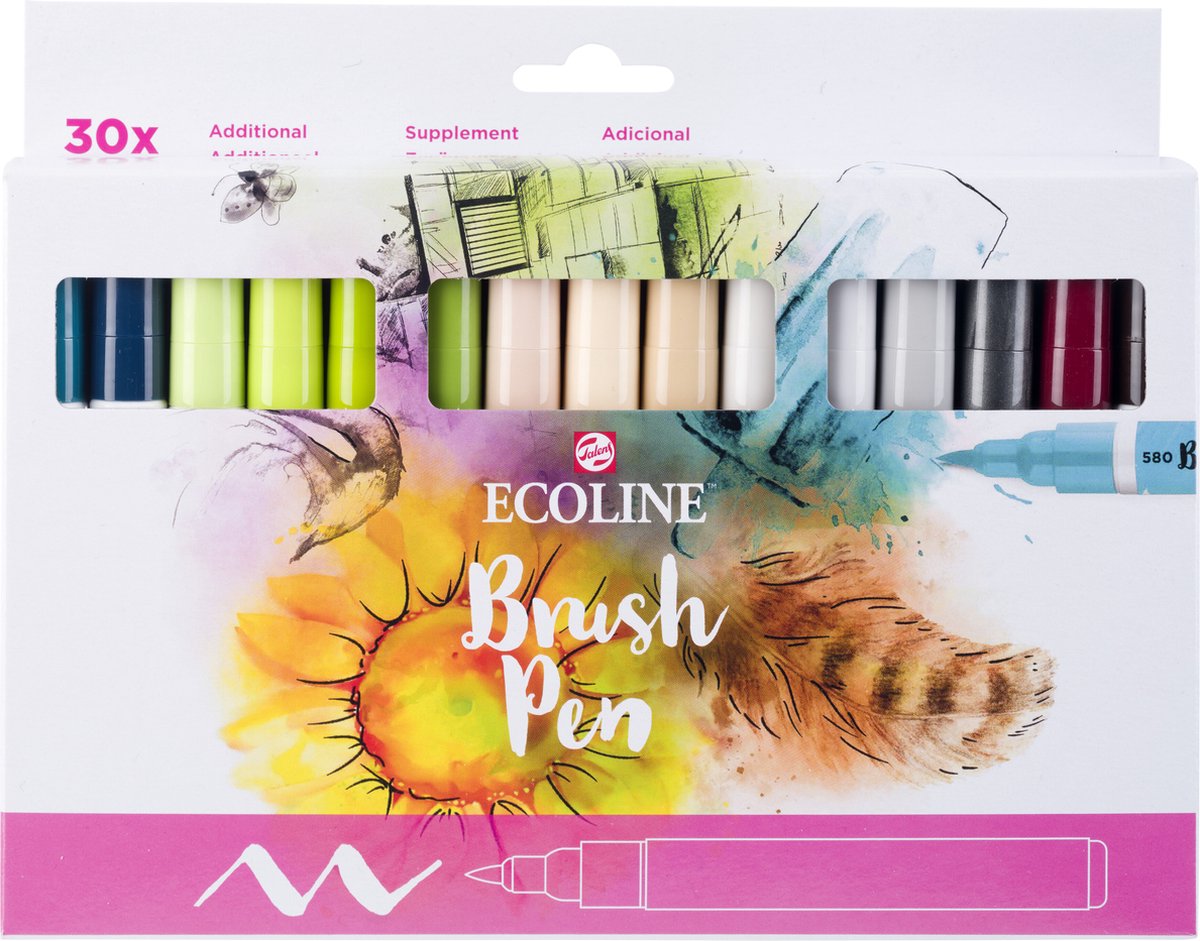 Bruynzeel ecoline set de stylos pinceaux supplémentaires, 30 couleurs
