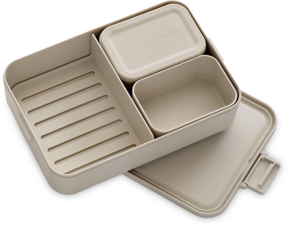 Brabantia make take bento lunch box boîte à pain - avec boîte à bento - grande - plastique - beige doux