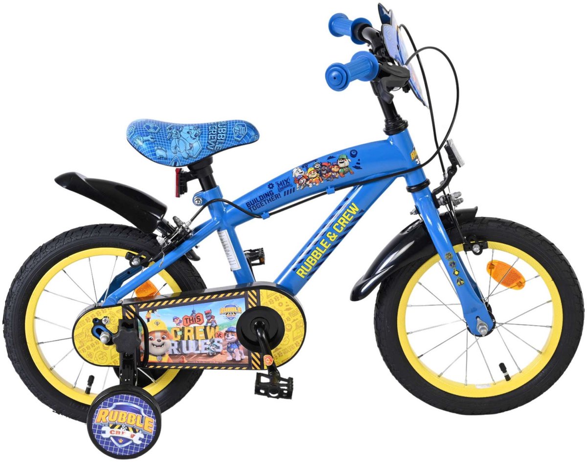 Volare Paw Patrol - vélo pour enfants Rubble Crew - garçons - 14 pouces - bleu - deux freins à main