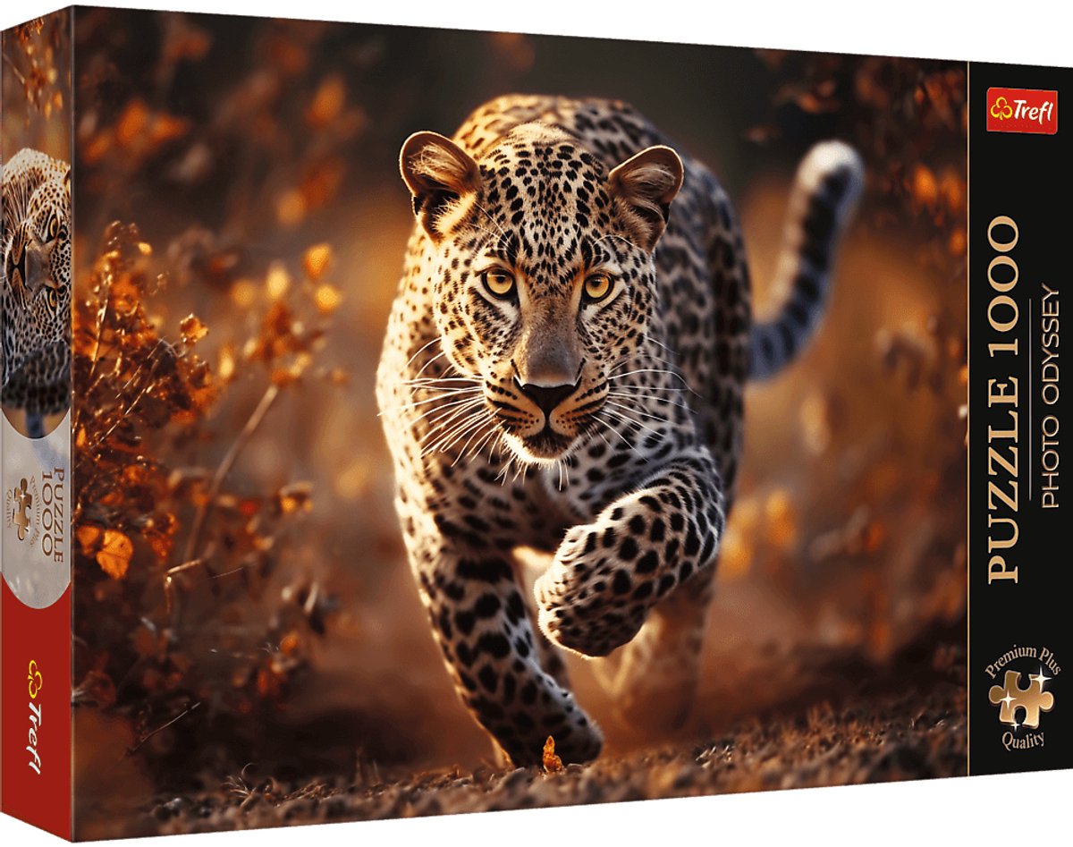 Trefl puzzle 1000 pièces - puzzle photo premium plus léopard sauvage fsc.