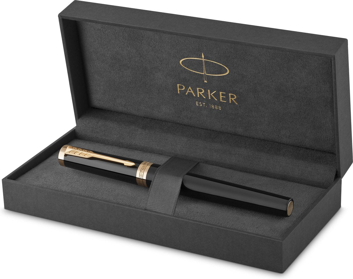 Stylo plume Parker Ingenuity | collection de base | noir avec finition dorée | point moyen | encre noire | coffret cadeau