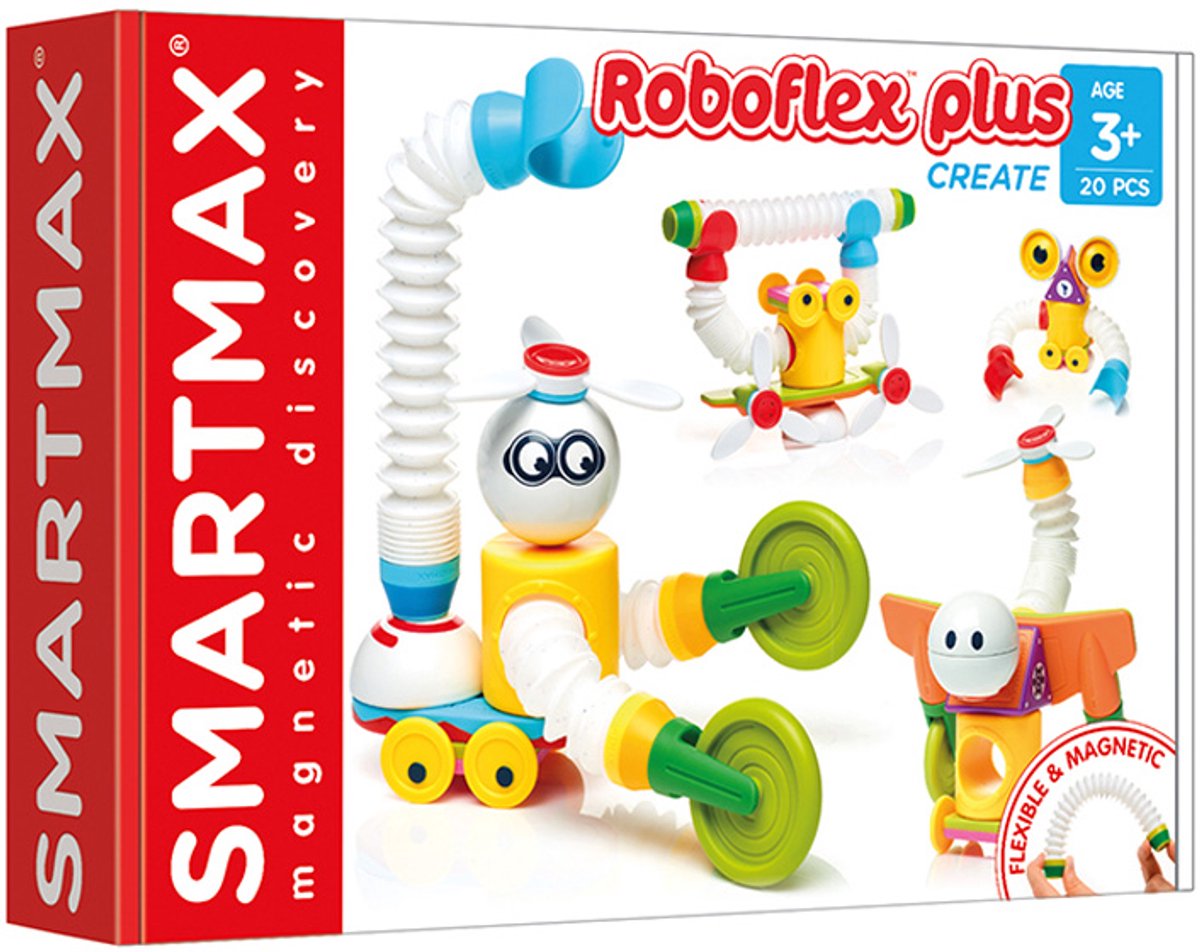 Smartmax roboflex plus - robots magnétiques de construction - jeu de construction de 20 pièces avec tiges flexibles - jouets éducatifs pour enfants d'âge préscolaire - à partir de 3 ans