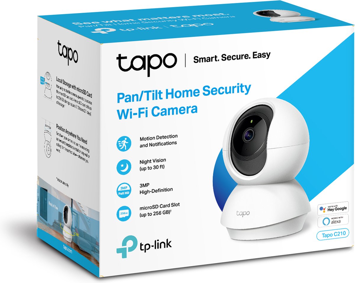 Caméra de sécurité intérieure Tp-link tapo c210 - 3mp - inclinaison panoramique - caméra wifi