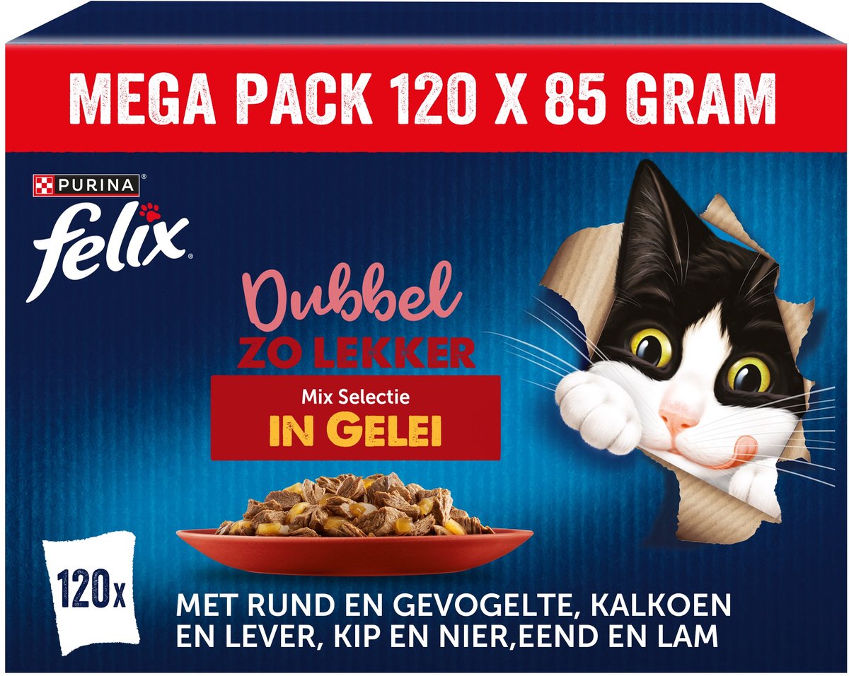 Felix deux fois plus savoureux en gelée - nourriture humide pour chats - sélection campagne - 120 x 85 g