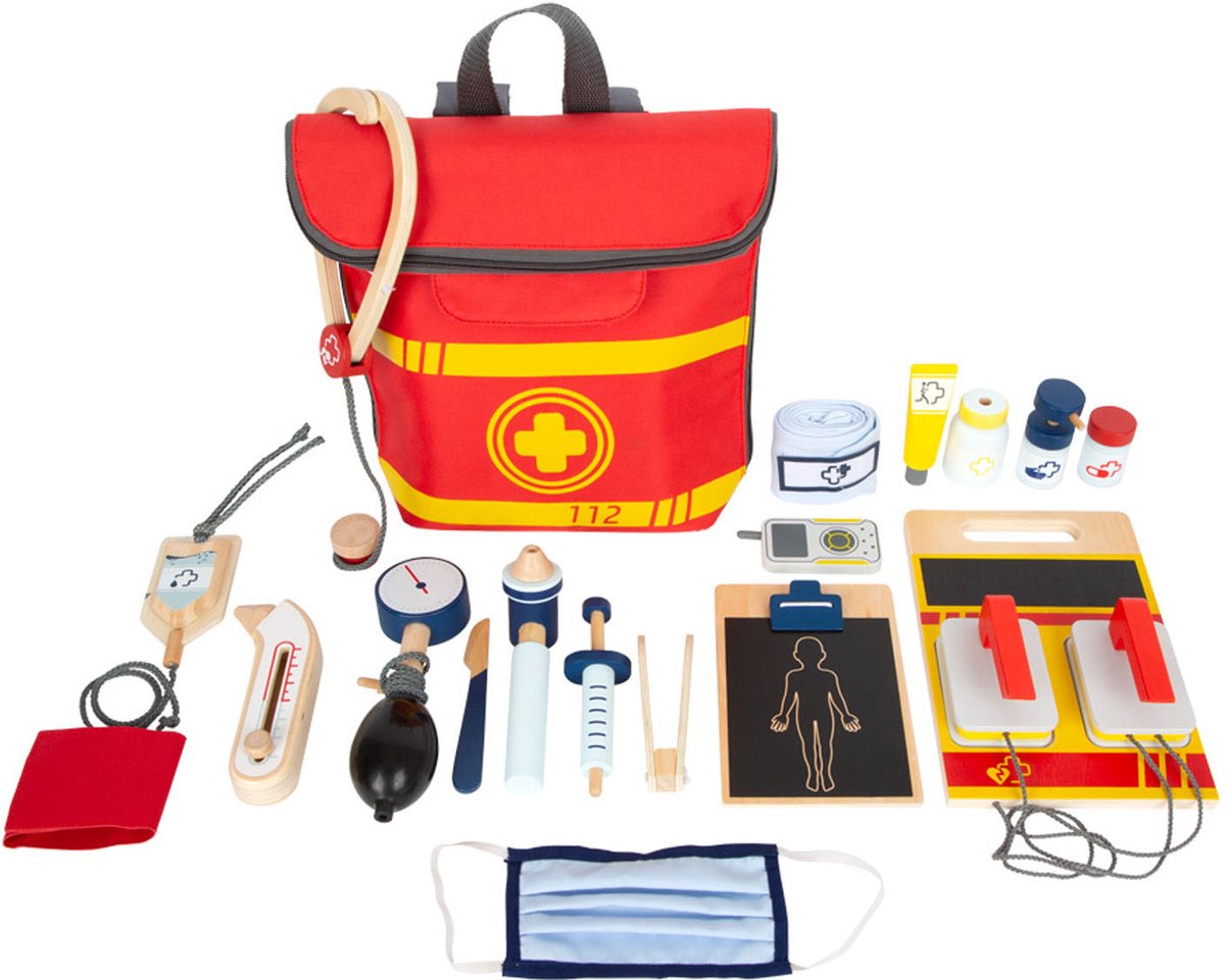 Ensemble de jeu de sac à dos de médecin de secourisme Small Foot - 25 pièces - jeu de rôle médical réaliste - à partir de 3 ans