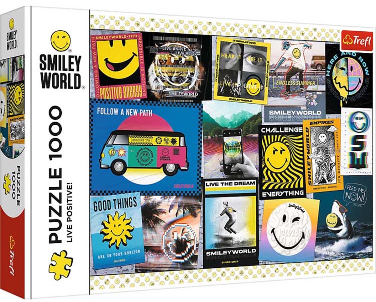 Trefl puzzle 1000 pièces - smiley - vivez positif ! plaisir de puzzle joyeux.