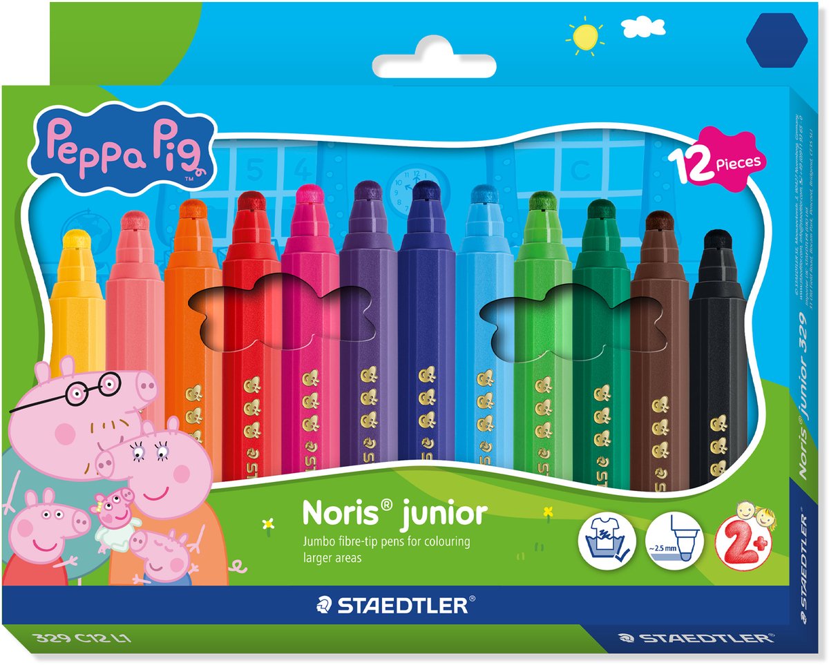 Staedtler peppa pig x noris junior stylos à colorier - set 12 pcs