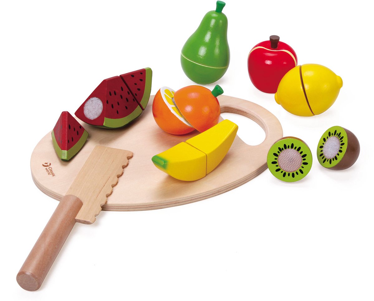 Fruits à découper en bois Classic World World avec planche à découper, 17 pcs.