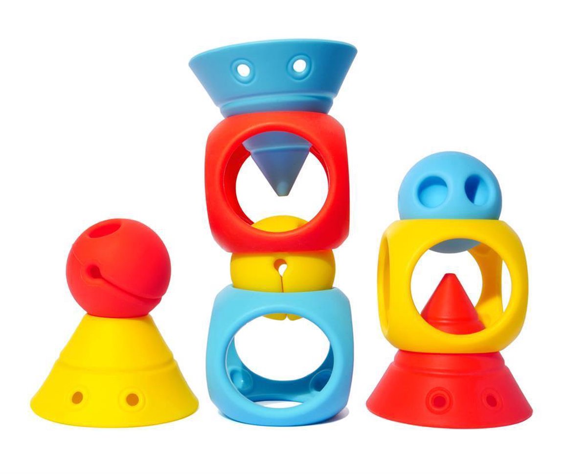 Ensemble de génie de construction Moluk couleurs primaires : mélange de 9 pièces de hix, mox oibo, en caoutchouc de silicone, en boîte 19,5x19,9x6,8 cm, 2+