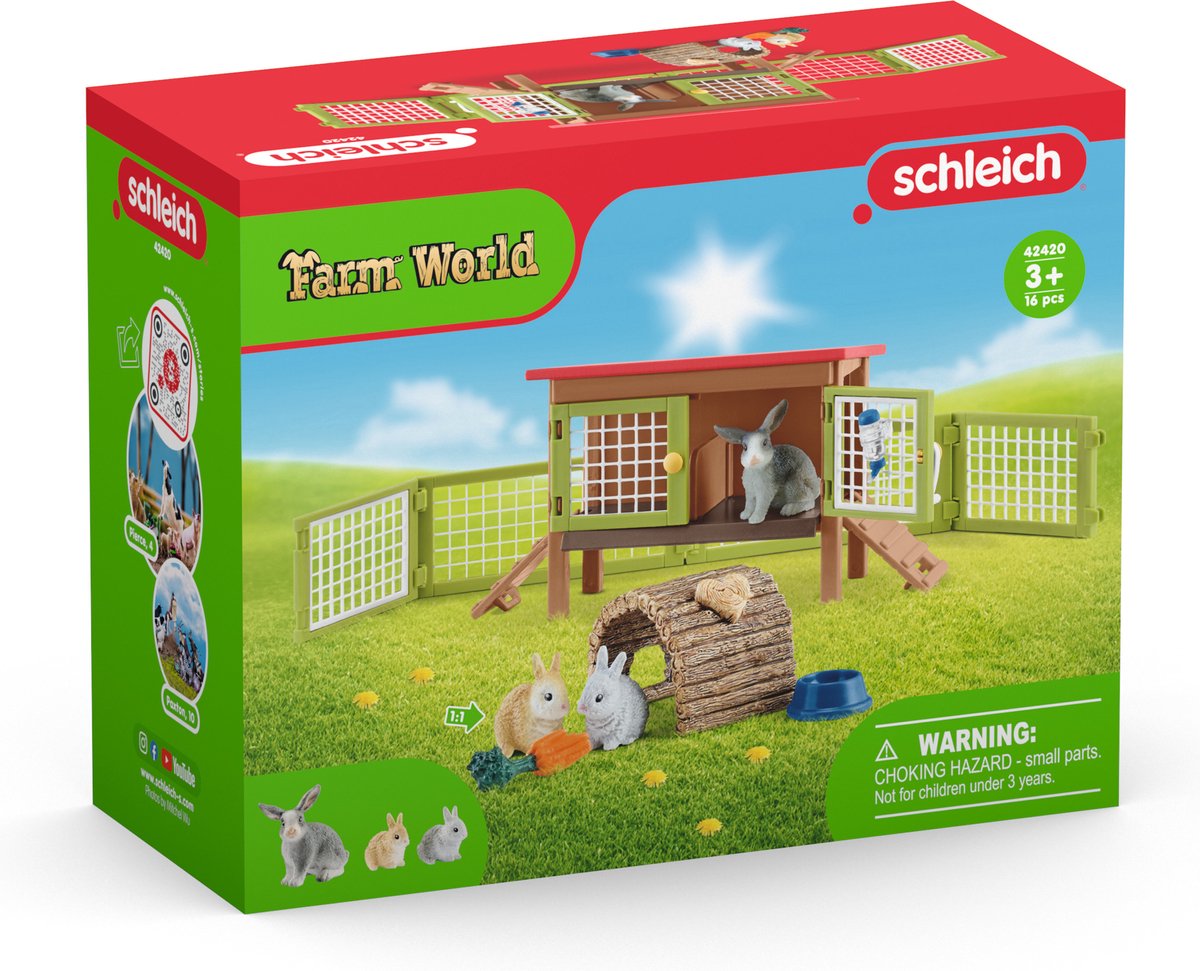 Schleich Farm World Play Figure Set - Clapier à lapin - Jouets pour enfants pour garçons et filles - 3 à 8 ans - 42420